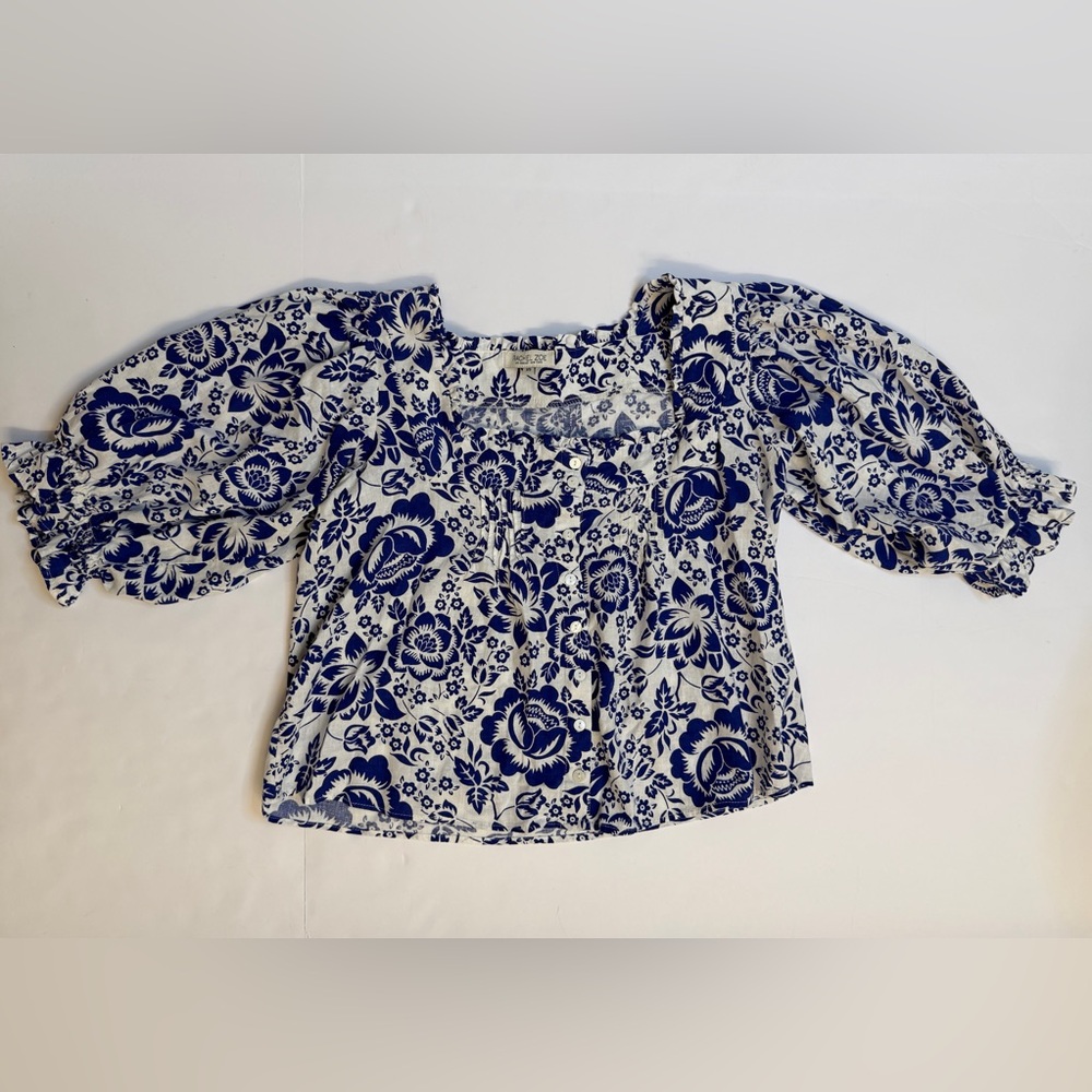 Rachel Zoe Blue and white Floral Puff-Sleeve peasant blouse XS
